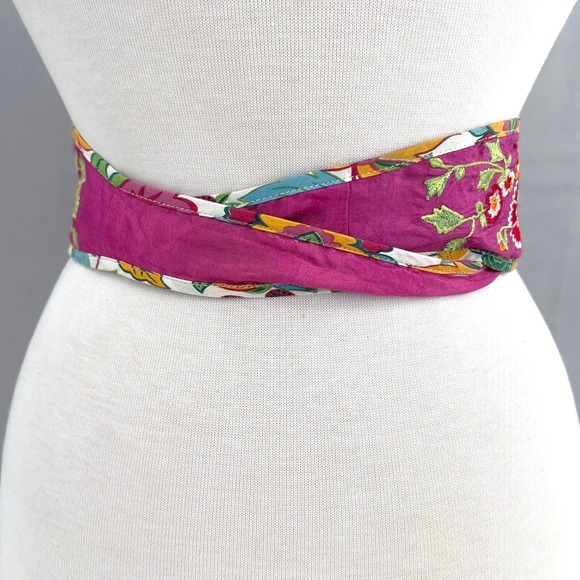 April Cornell Embroidered Floral Obi Wrap Belt Magenta Pink Tie Waist One Size - Picture 2 of 4